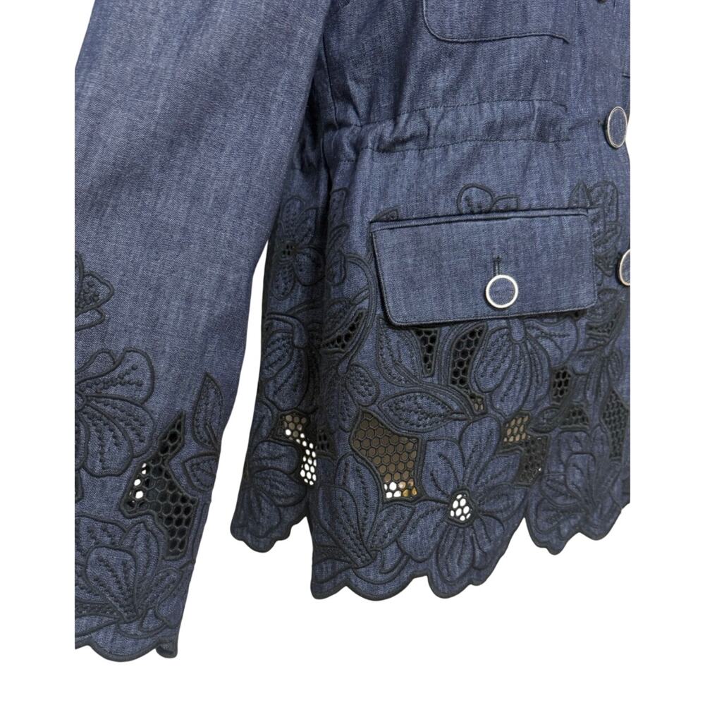 Veronica Beard Kiki Eyelet Jacket Navy Chambray Cinched Field Jacket - Picture 11 of 12